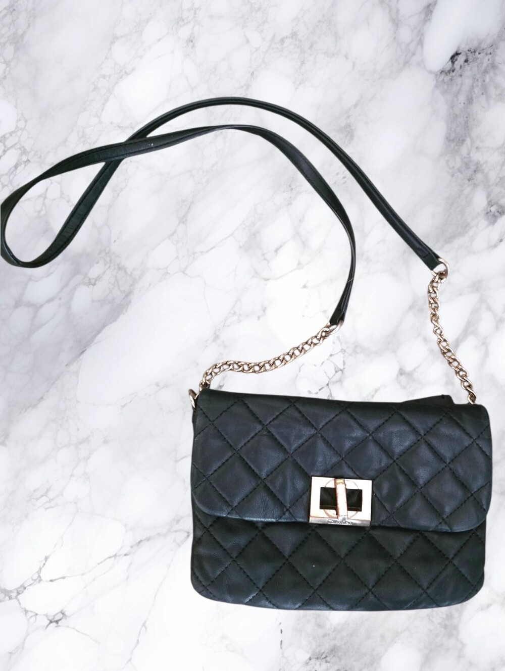 Calvin Klein Black Quilted Leather Crossbody Bag